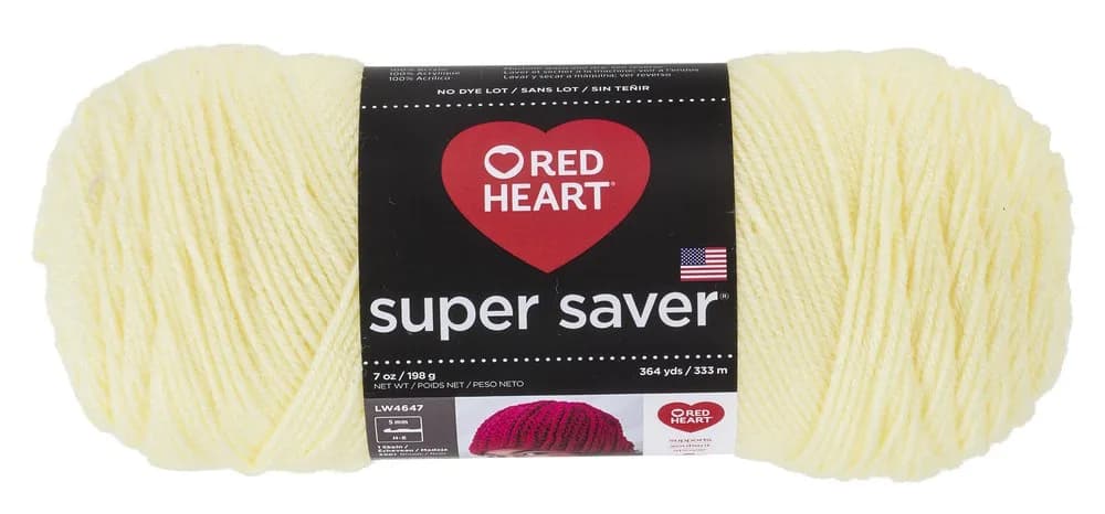 Red Heart Super Saver Yarn, Solid - Pale Yellow 364 yards (333 meters) | 100% Acrylic Worsted Weight