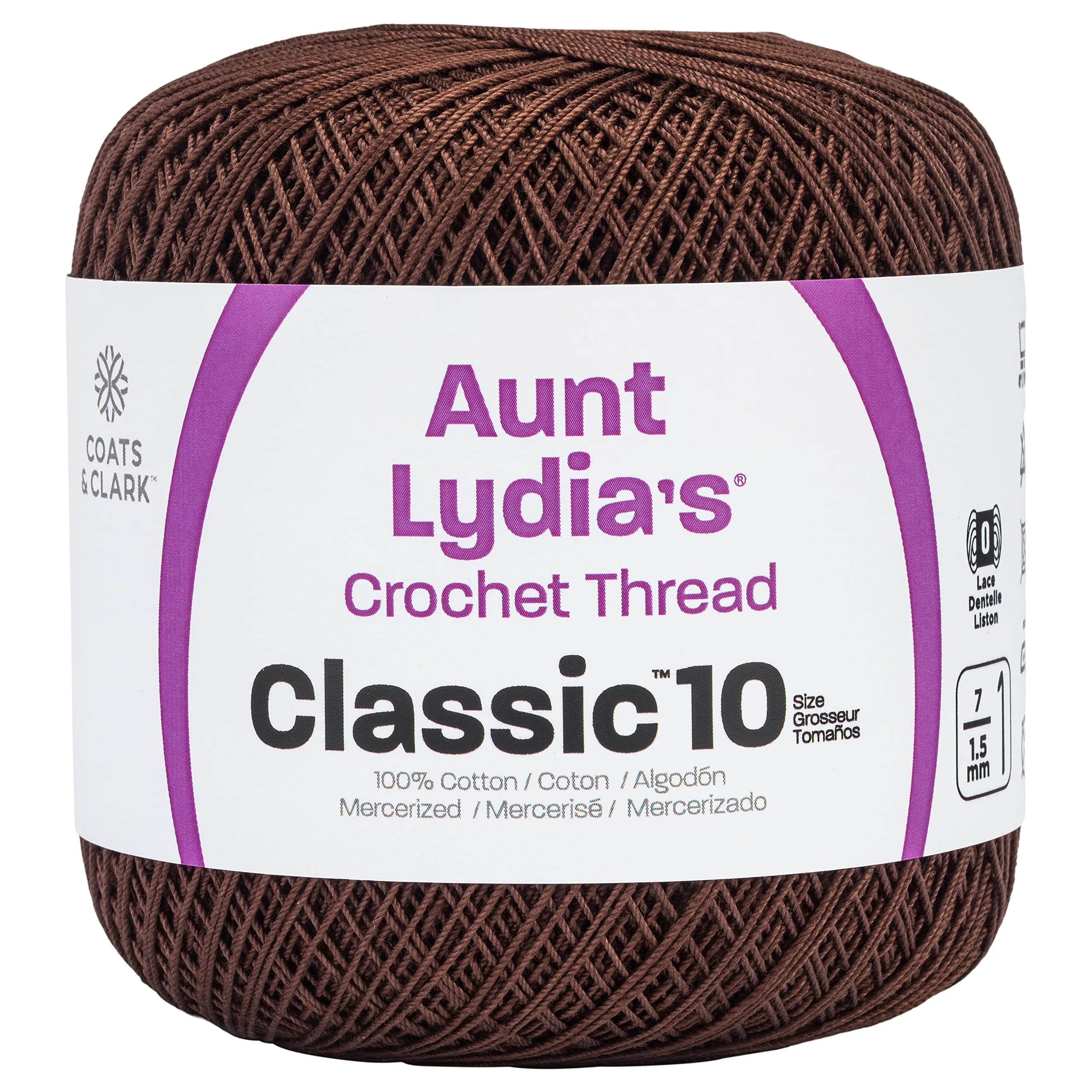 Red Heart Aunt Lydia's Crochet Cotton Size 10 | Mercerized, Golden Yellow, 400yd (365.75m) for Crochet Projects — Fudge Brown
