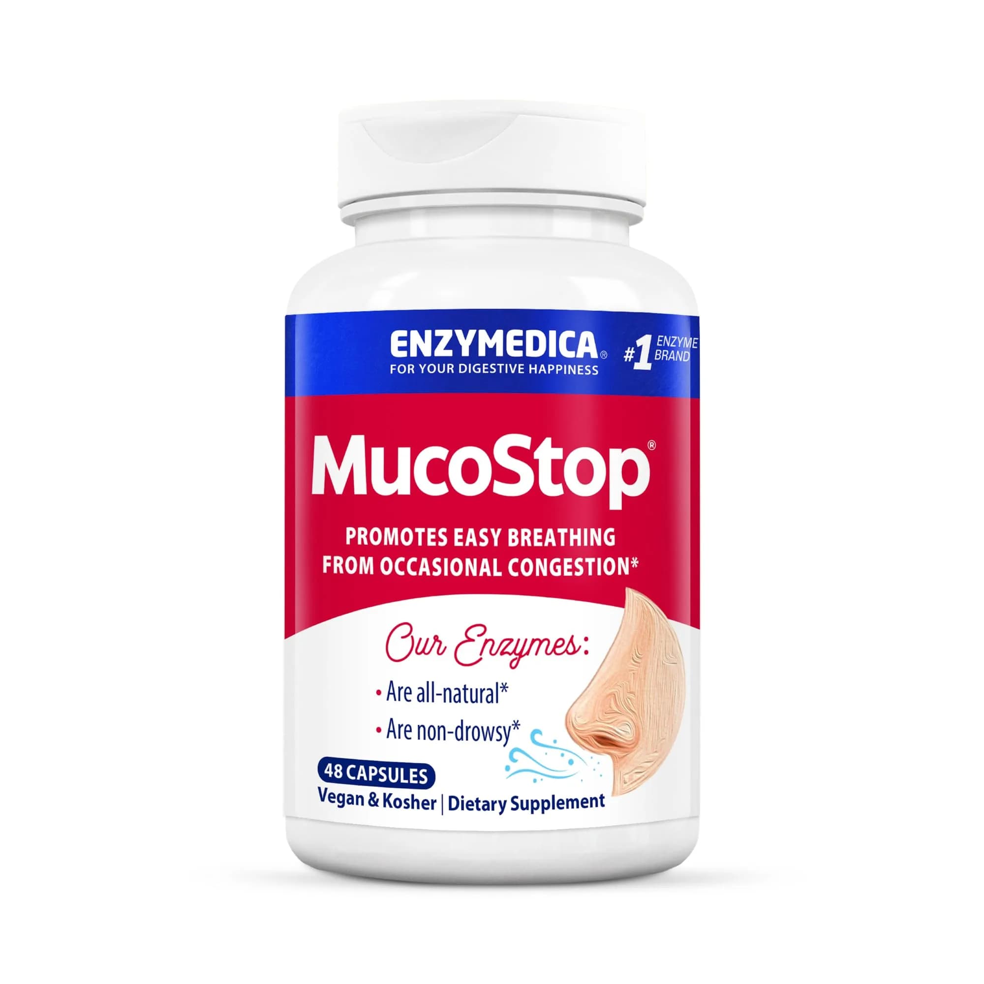 Enzymedica MucoStop Caps - Helps Clear Mucus - 48 Capsules | Natural Enzyme Support for Sinus & Respiratory Comfort - main product image