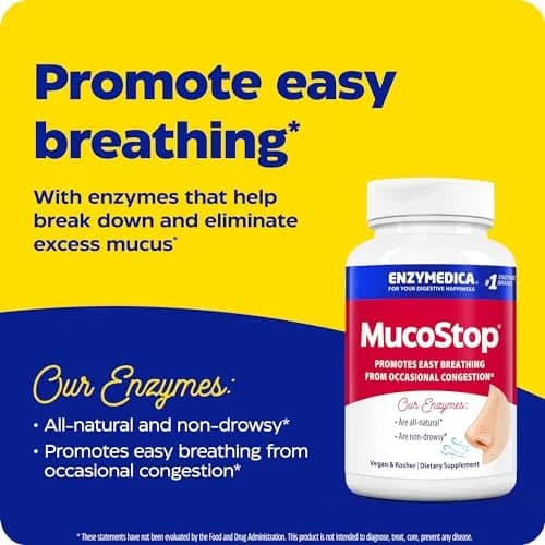 Enzymedica MucoStop Caps - Helps Clear Mucus - 48 Capsules | Natural Enzyme Support for Sinus & Respiratory Comfort thumbnail 3