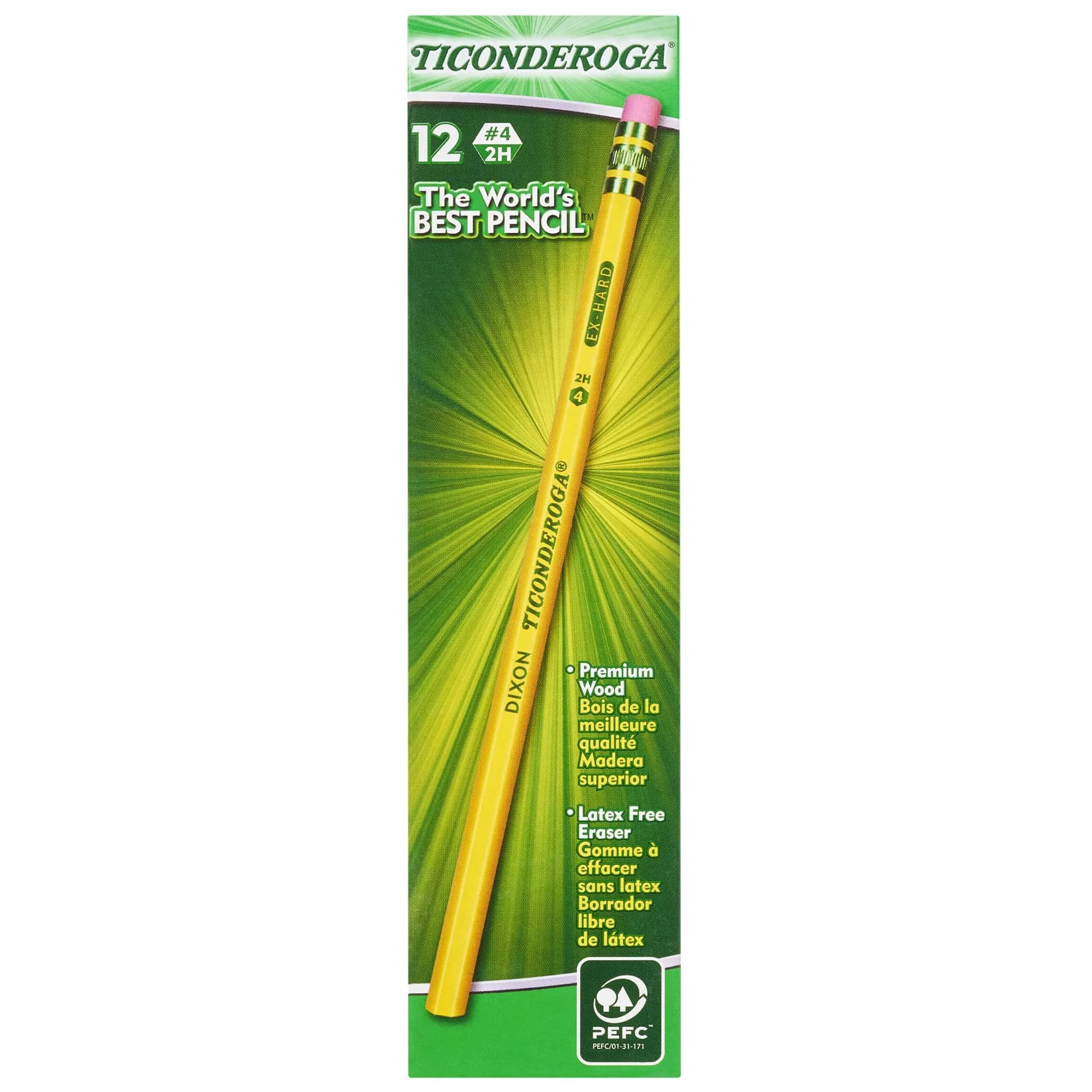 Ticonderoga Wood-Cased Pencils, Pre-Sharpened, HB Soft, Yellow, 12 Count | Writing Instrument for Students & Professionals — #4 2H Extra Hard
