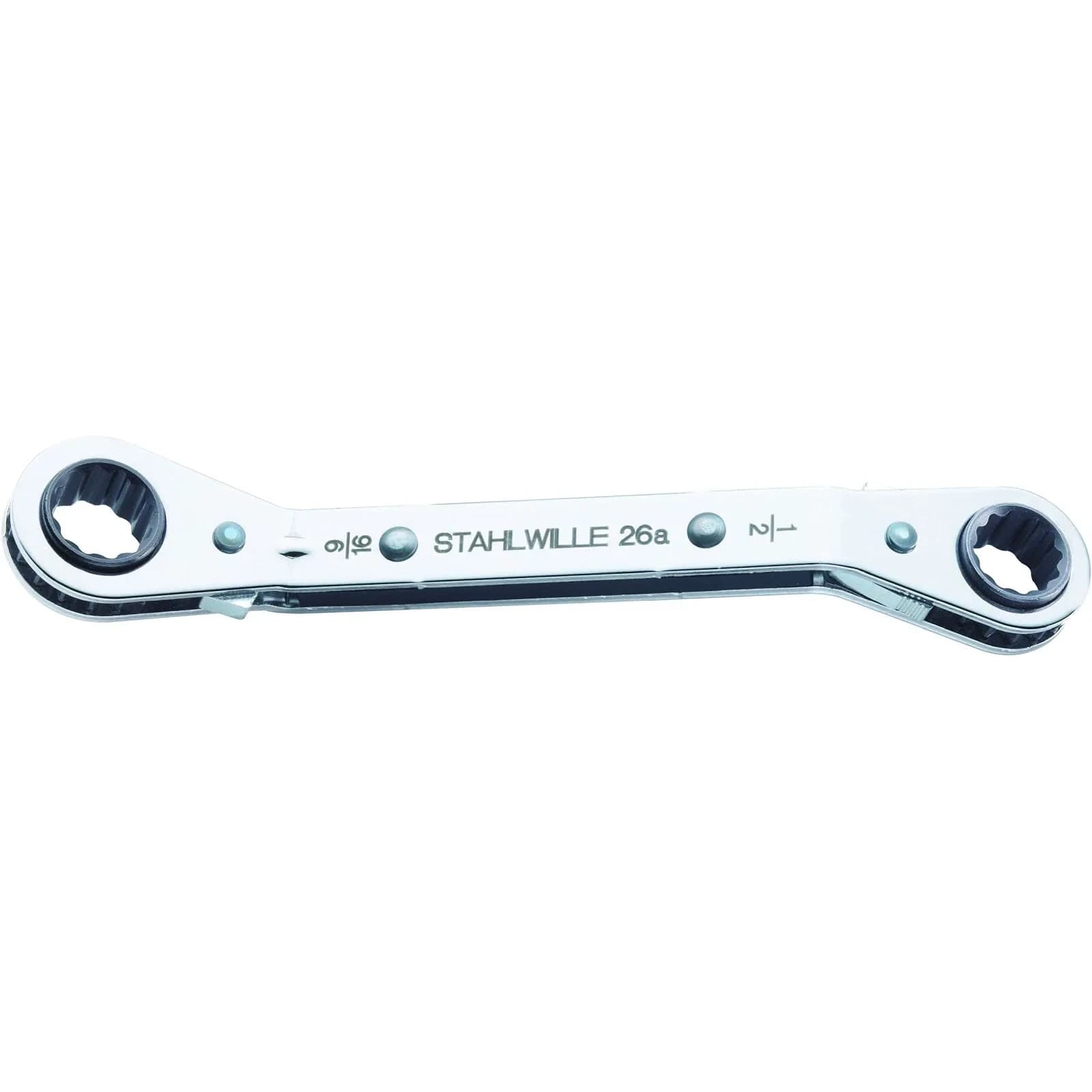 Stahlwille 26a Ratchet Ring Spanner 1/4" x 5/16" (109mm) | Bi-Hexagon, 22 Teeth, Chrome Plated — 1/2" x 9/16"