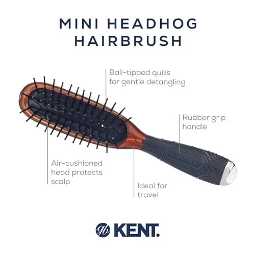 Kent Minihog Detangler Brush Tortoiseshell | Anti Static Hair Brush with Rounded Nylon Bristles for All Hair Types, Travel Brush with Ergonomic Grip thumbnail 4