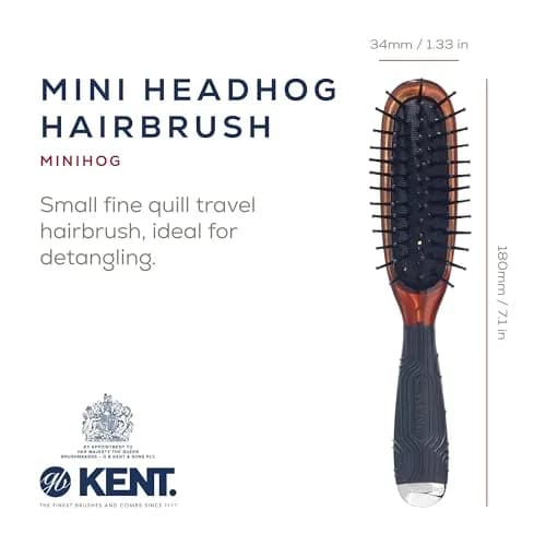 Kent Minihog Detangler Brush Tortoiseshell | Anti Static Hair Brush with Rounded Nylon Bristles for All Hair Types, Travel Brush with Ergonomic Grip thumbnail 2