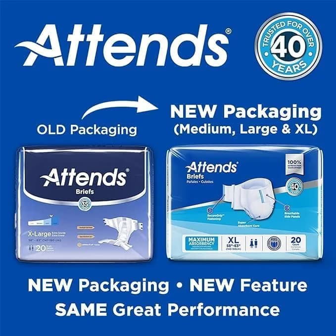 Attends Adult Incontinence Briefs Medium Max Absorbency | Breathable, Discreet Fit, 96 Briefs thumbnail 3