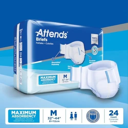 Attends Adult Incontinence Briefs Medium Max Absorbency | Breathable, Discreet Fit, 96 Briefs thumbnail 4