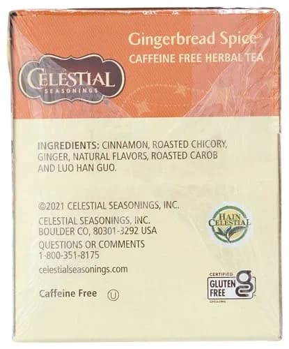 Celestial Seasonings Holiday Herbal Tea Gingerbread Spice 20 Count | Naturally Caffeine Free & Kosher thumbnail 7