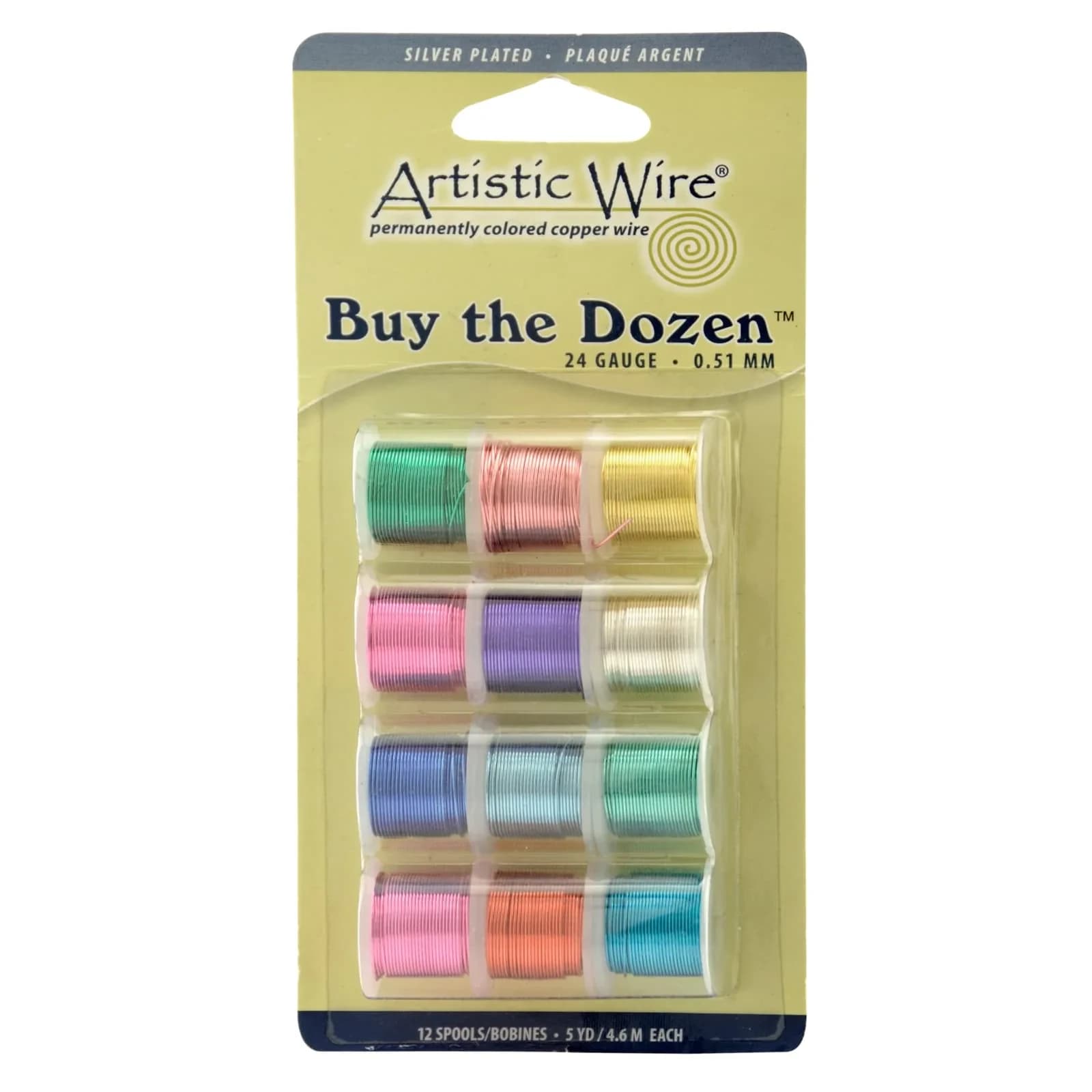Artistic Wire 26 Gauge Colored Copper Craft Wire, 5 yd Spools (12-Pack, Assorted Colors) | Tarnish Resistant, Dead Soft — Assorted Colors (Silver Plated)