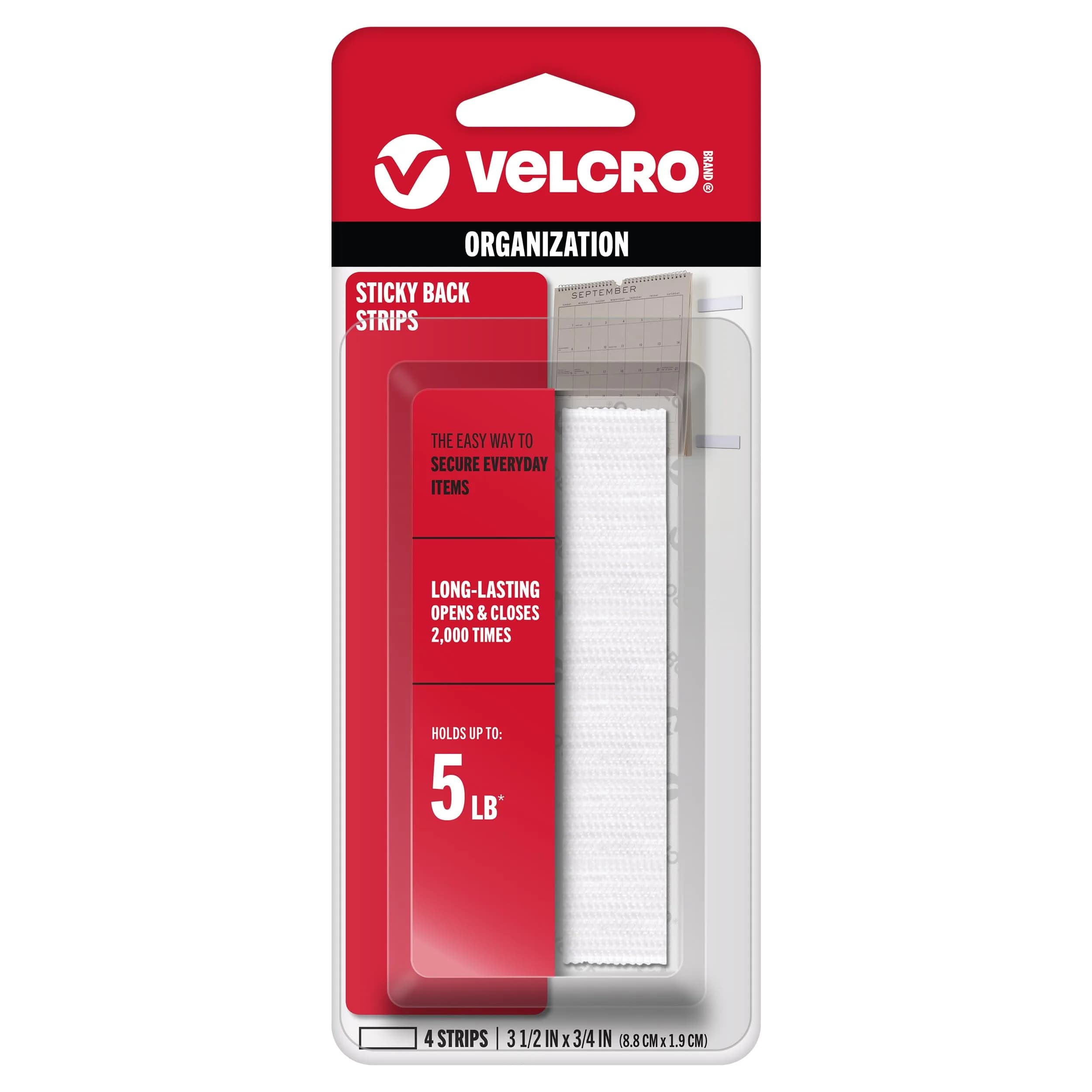 VELCRO Brand Sticky Back Strips White 3.5 in x 0.75 in (4 Count) | Strong Adhesive Hook and Loop Fasteners for Organization - main product image