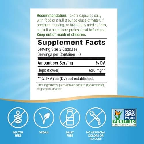Nature's Way Premium Herbal Hops Flowers 620 mg | Traditional calming aid for nervous system support in India thumbnail 2
