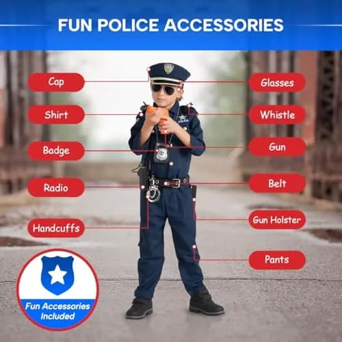 Dress Up America Police Costume for Kids – Cop Uniform Set with Accessories (Toddler 4) thumbnail 5