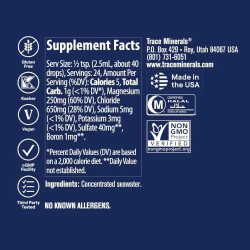 Trace Minerals ConcenTrace Mineral Drops, 70+ Ionic Minerals, 59ml (2 fl oz) | Full Spectrum Electrolyte Concentrate thumbnail 3
