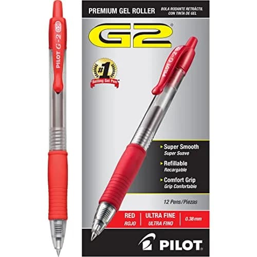 PILOT G2 Gel Roller Pens Ultra Fine Point 0.38 mm Red Pens 12 Count | Longest-Lasting Gel Ink Pen thumbnail 2