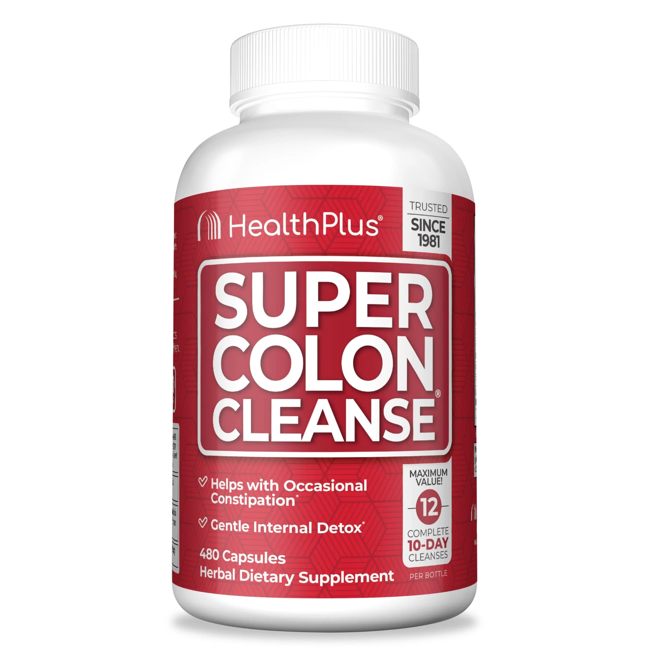 Health Plus Super Colon Cleanse 480 Capsules | 120 Day Supply, Gentle Gut Cleanse Detox