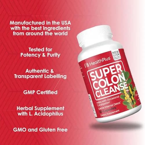 Health Plus Super Colon Cleanse 480 Capsules | 120 Day Supply, Gentle Gut Cleanse Detox thumbnail 2