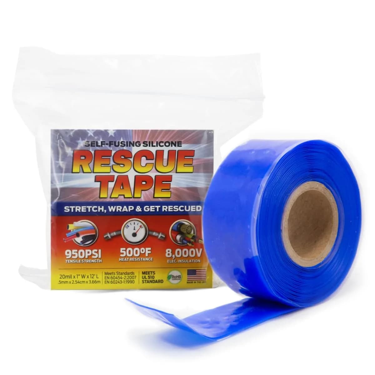 Bond It Rescue Tape Self-Fusing Silicone Repair Tape 1 in x 12 ft Clear | Waterproof Leak Seal & Electrical Insulation — Blue / 1" x 12' x 20mil
