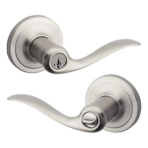 Kwikset Tustin Entry Door Handle with Lock and Key, Satin Nickel Lever | BHMA Grade 2 Certified thumbnail 1