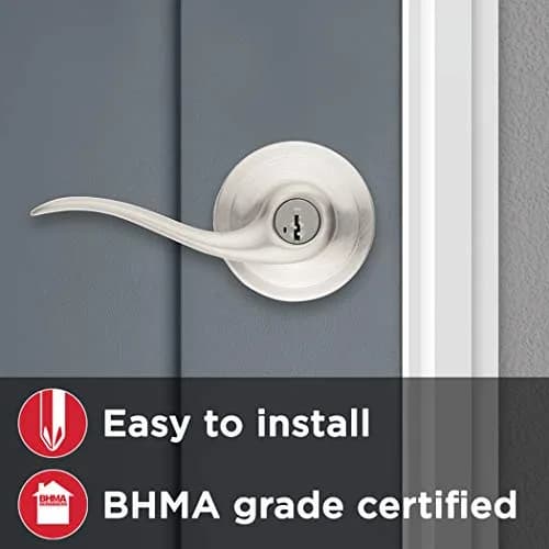 Kwikset Tustin Entry Door Handle with Lock and Key, Satin Nickel Lever | BHMA Grade 2 Certified thumbnail 4