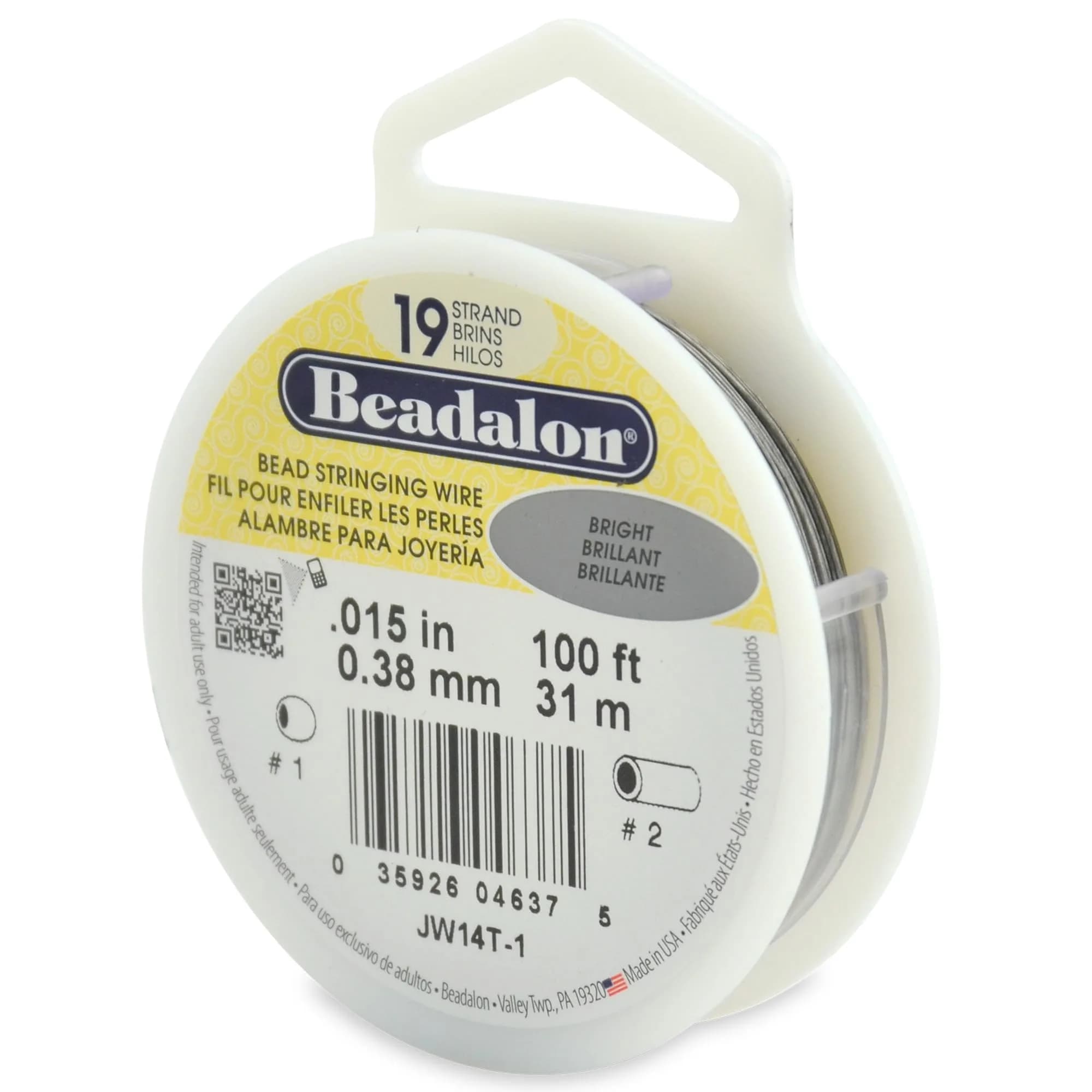 Beadalon Bead Stringing Wire - .018 in / 0.46 mm, Bright, 30ft / 9.2m | Strong nylon-coated jewelry wire — Bright / .015 in / 0.38 mm, 100 ft / 31 m