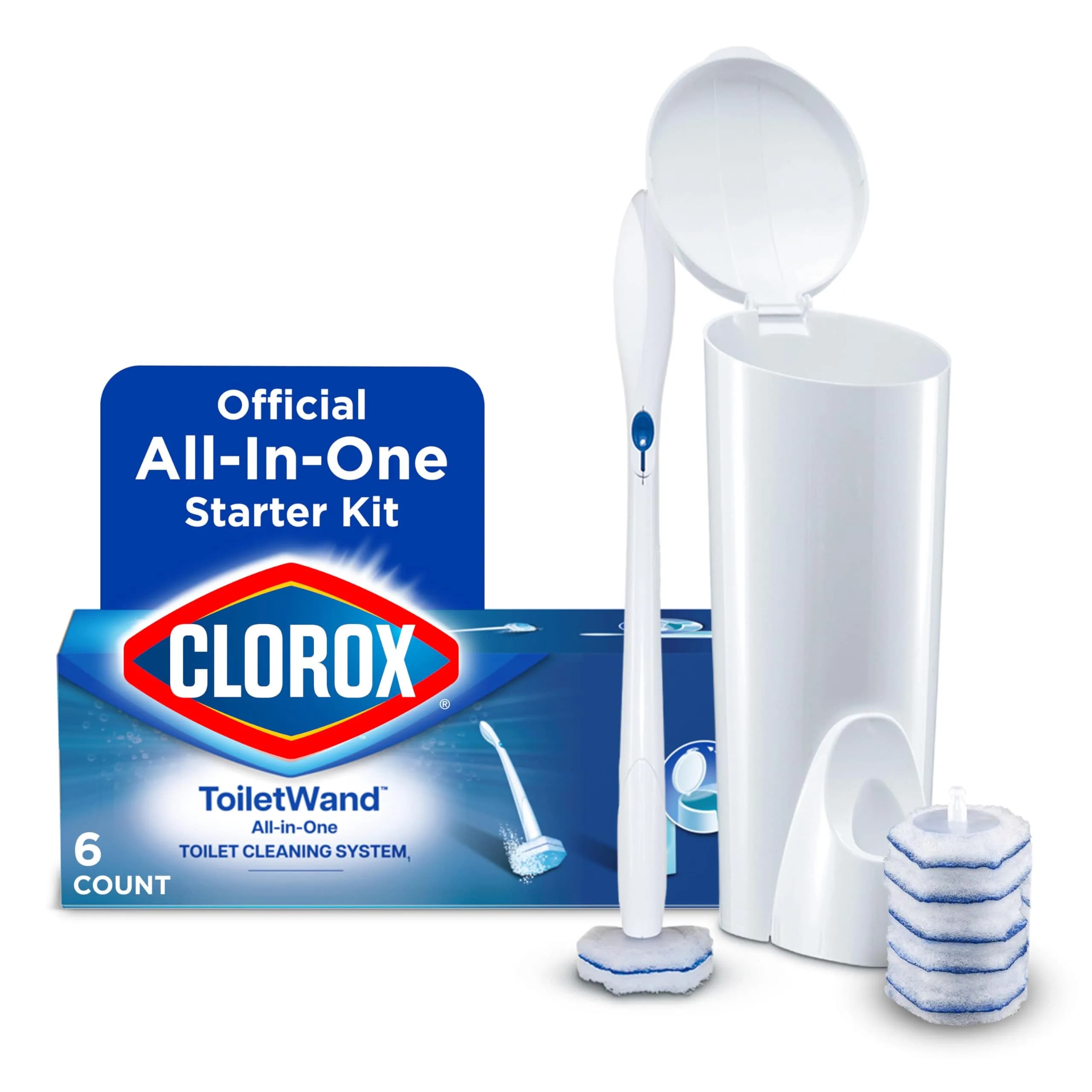 Clorox Toilet Wand Disposable Toilet Cleaning Kit with Caddy & 6 Refills | Kills 99.9% of Germs & Viruses