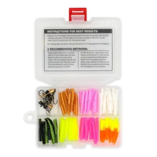 Trout Magnet 82 Piece Neon Fishing Kit with 70 Grub Bodies & 12 Size 8 Hooks | Catches All Fish Types thumbnail 2