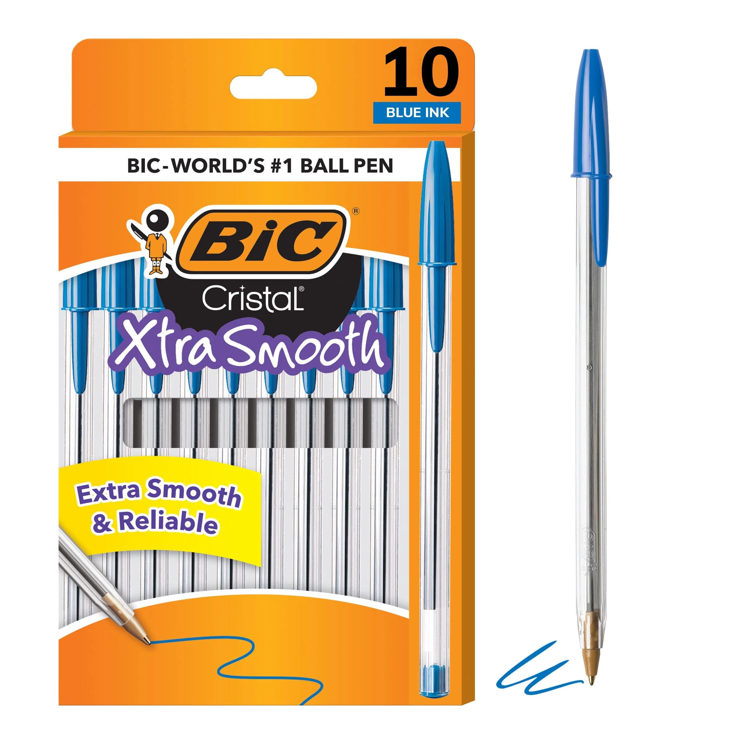 BIC Cristal Xtra Smooth Ballpoint Pen, Medium Point 1.0mm, Blue, 10-Count | Smooth Ink Flow for Effortless Writing — Blue Ink
