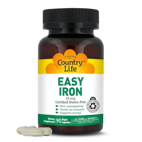 Country Life Easy Iron 25 mg with Ferrochel, 90 Capsules | Gentle, Vegan Iron Supplement for Energy & Blood Support thumbnail 1