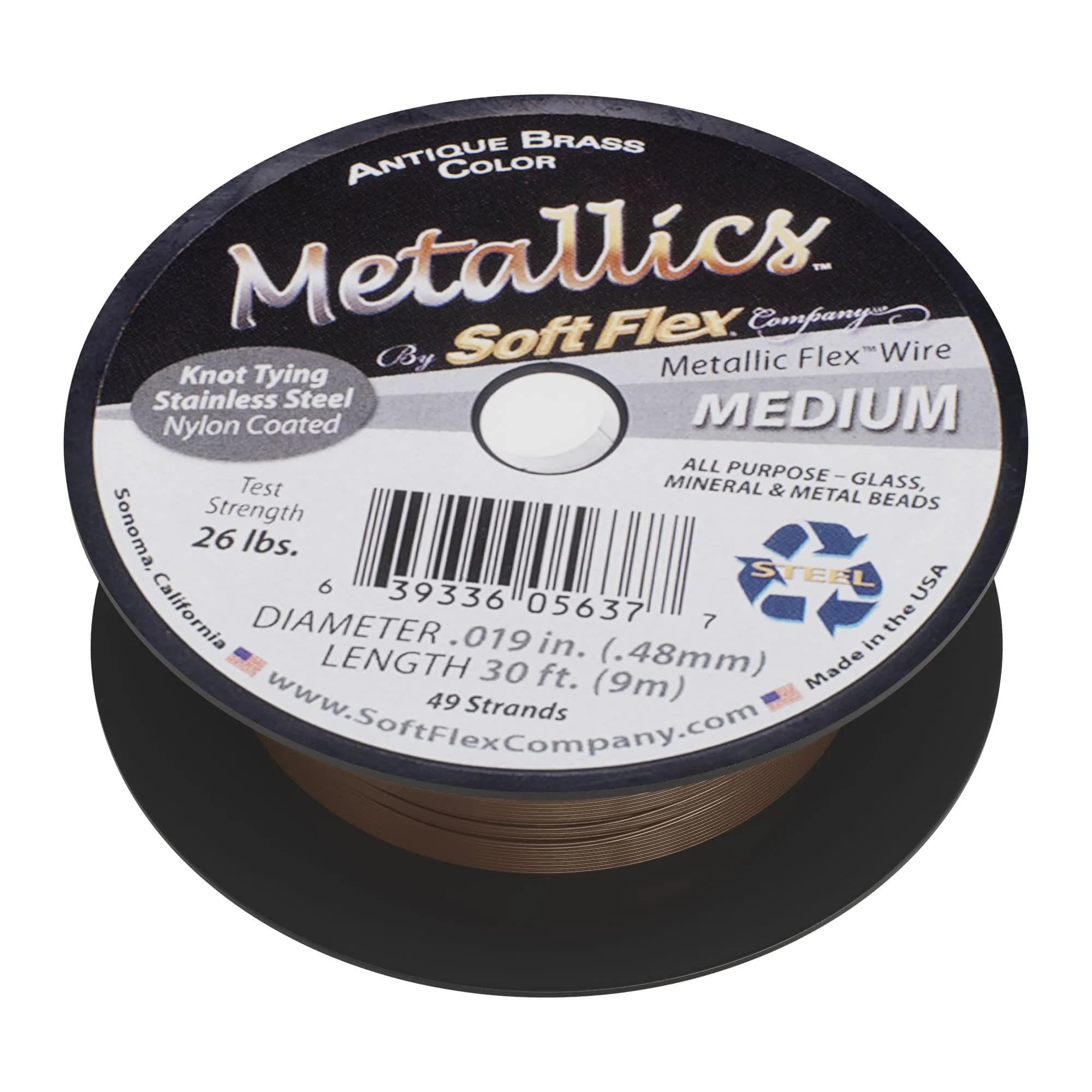 Soft Flex 49 Strand Beading Wire - 0.19mm (0.005 inch) Diameter, 9.14m (30 Feet) Nylon Design Wire | Easy to Knot, Anti-Kink — 30 Feet / Antique Brass