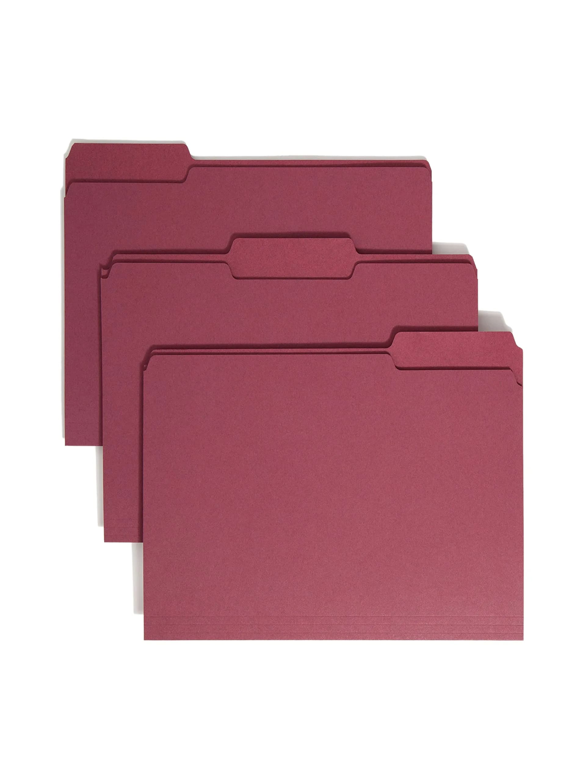 SMEAD Colored File Folder, 1/3-Cut Tab, Letter Size, Maroon, 100 per Box | Vibrant Color for Office & School - main product image