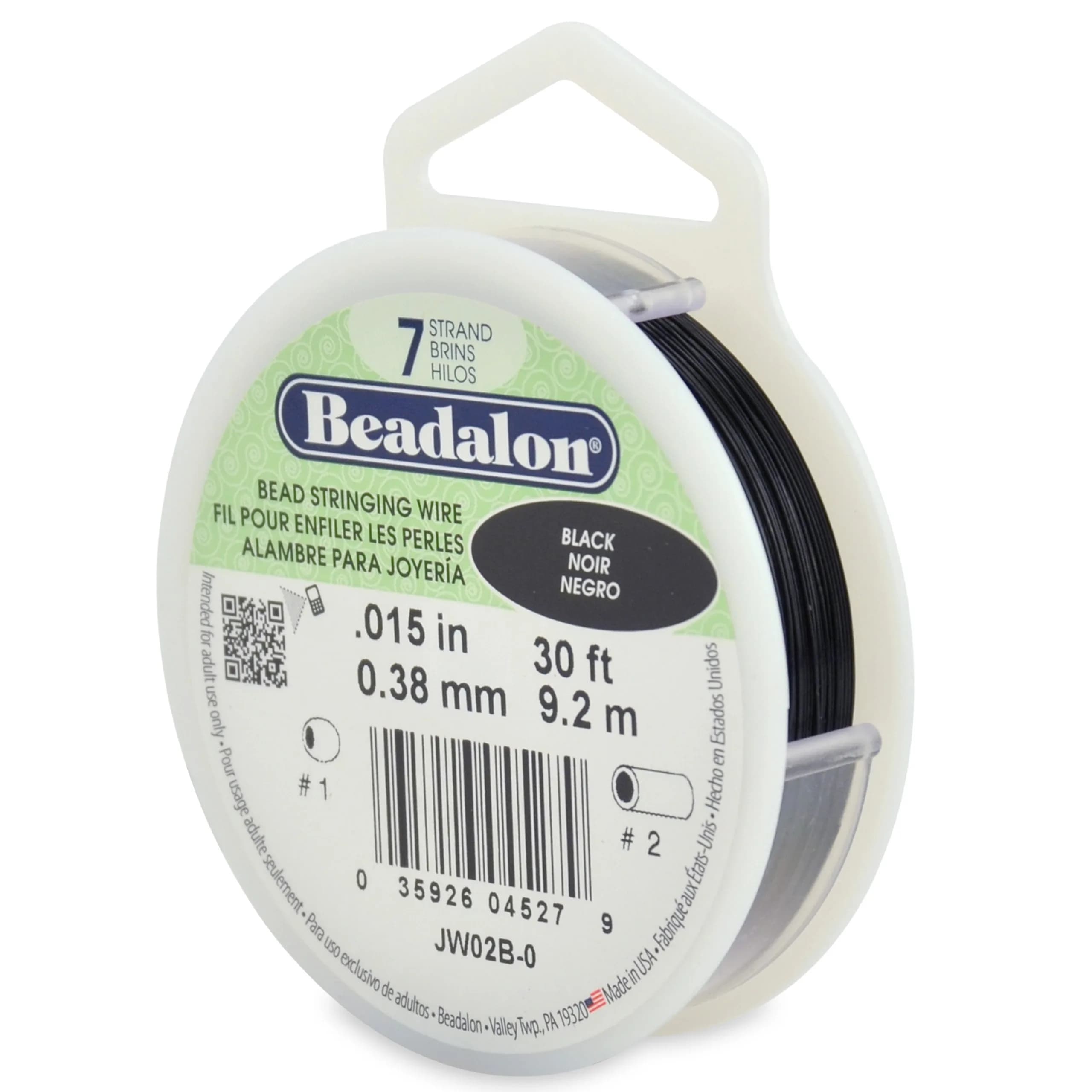 Beadalon 7-Strand Stainless Steel Beading Wire, 0.38 mm (0.015 in) Black | Strong, Flexible, USA-Made Craft Wire