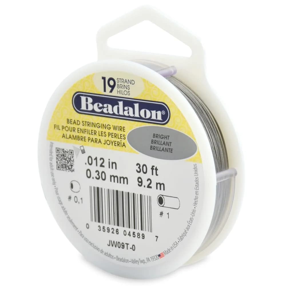 Beadalon Bead Stringing Wire - .018 in / 0.46 mm, Bright, 30ft / 9.2m | Strong nylon-coated jewelry wire — Bright