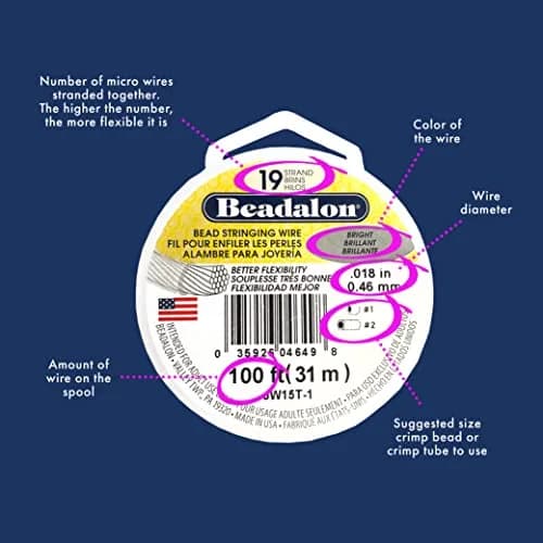 Beadalon 19 Strand Beading Wire - 0.30 mm (0.012 in) Bright, 9.2m (30 ft) | Professional Grade, Made in USA thumbnail 4