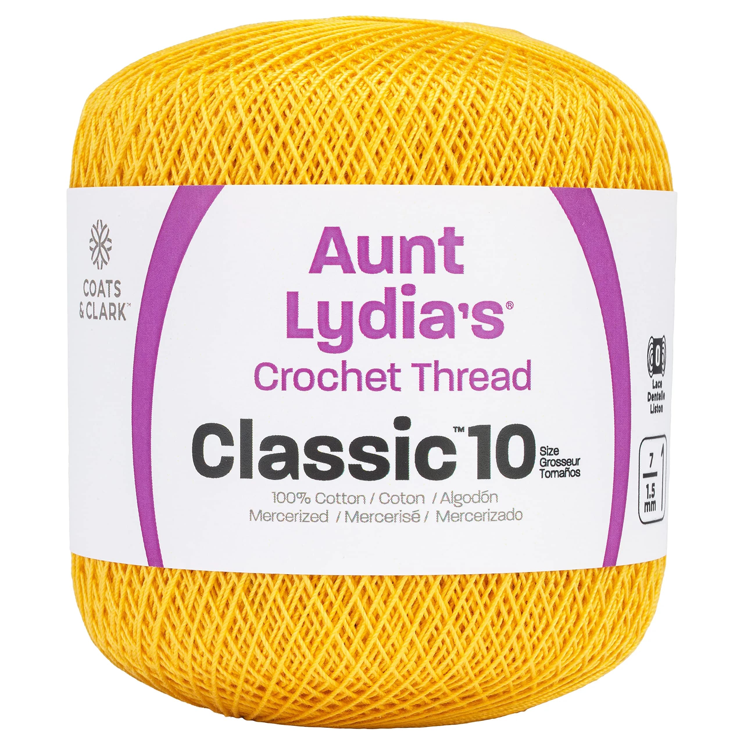 Red Heart Aunt Lydia's Crochet Cotton Size 10 | Mercerized, Golden Yellow, 400yd (365.75m) for Crochet Projects - main product image