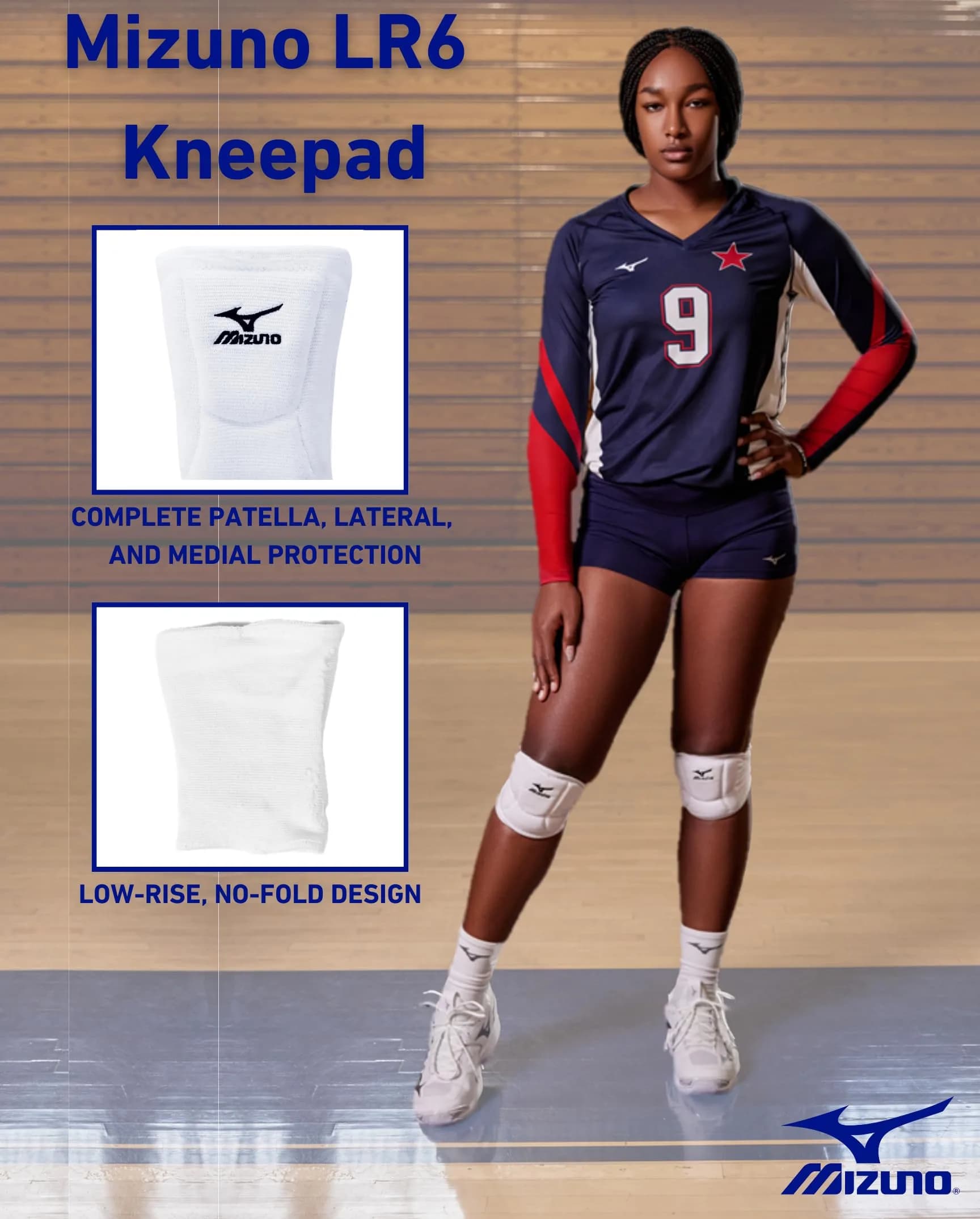 Mizuno LR6 Volleyball Kneepad, Black, Small thumbnail 2
