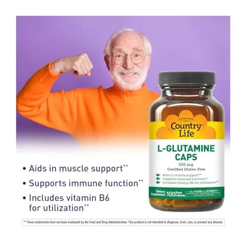 Country Life L-Glutamine 500 mg with B6 | Supports Muscle Recovery & Endurance (100 Capsules) thumbnail 2