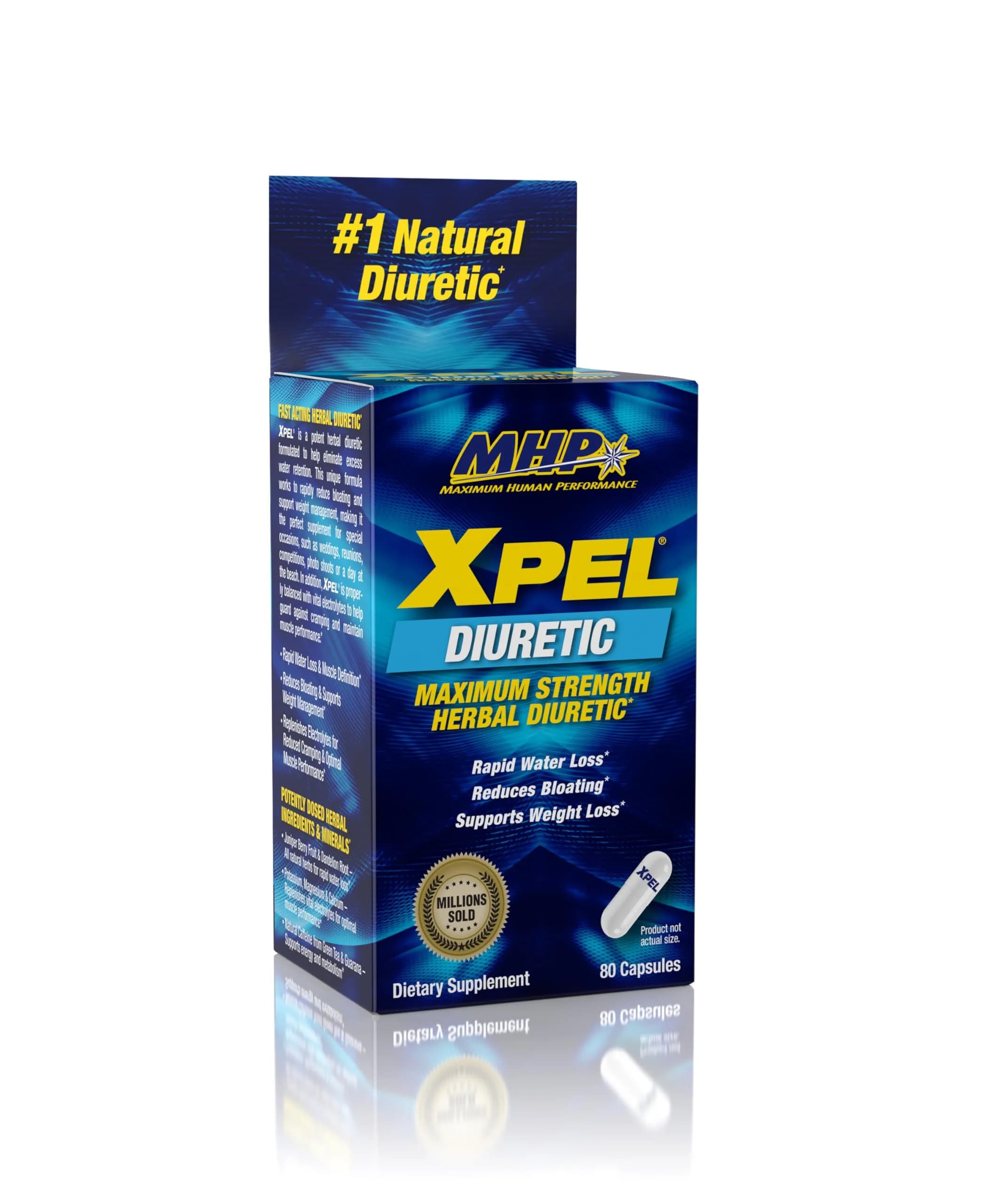 Maximum Human Performance Xpel Maximum Strength Diuretic Water Pills 80 Capsules | Rapid Water Loss & Bloating Support - main product image