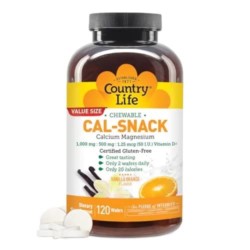 Country Life Cal-Snack Calcium Magnesium Wafers, Vanilla Orange, 120 Count | Easy-to-Chew Supplement with Vitamin D3 for Bone & Muscle Support thumbnail 1