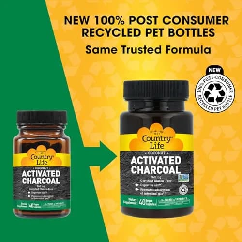 Country Life Coconut Activated Charcoal 260 mg | Vegan Capsules for Digestive Health Support thumbnail 2
