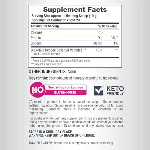 NeoCell Grassfed Collagen Peptides Powder Unflavored 200g (7 oz) | Supports Skin, Hair, Nails & Joints thumbnail 4