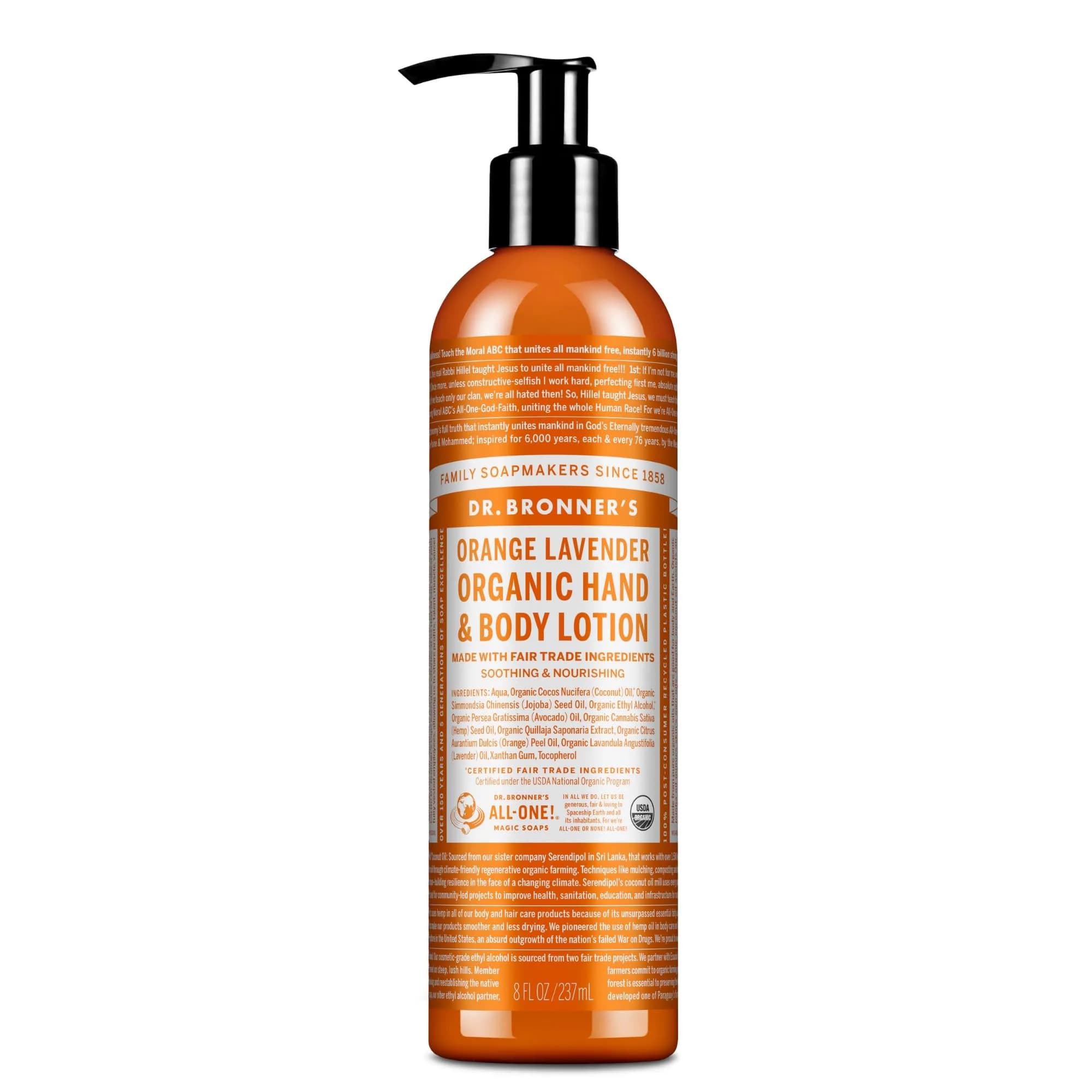 Dr. Bronner's Organic Peppermint Lotion 237ml (8 Fl Oz) | USDA Organic & Fair Trade Moisturizer — Orange Lavender