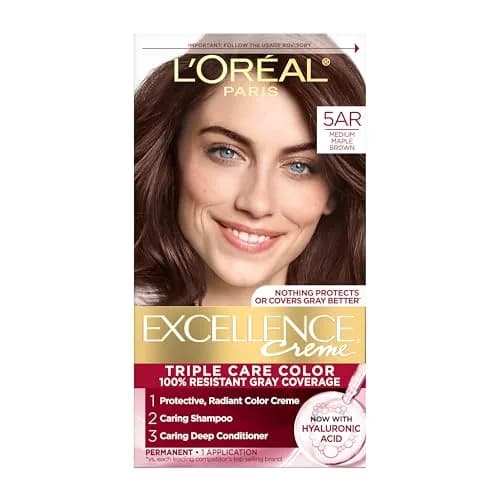 L'Oreal Paris Excellence Crème Permanent Hair Dye - Medium Maple Brown (5AR) | Triple Care Color with Hyaluronic Acid thumbnail 1
