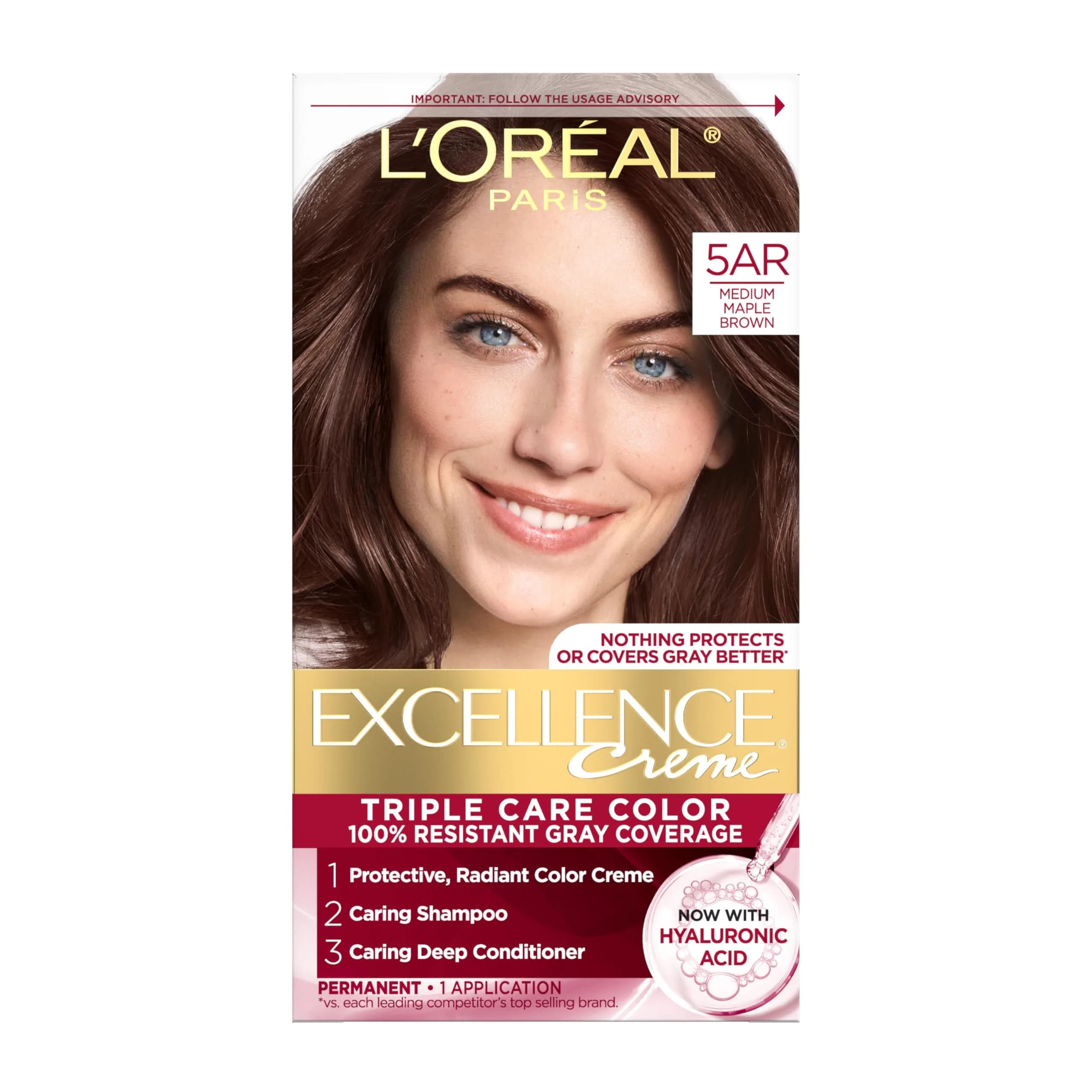 L'Oreal Paris Excellence Crème Permanent Hair Dye 9 Light Natural Blonde | Triple Care Color with Hyaluronic Acid — Medium Maple Brown