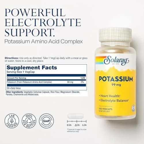 SOLARAY Potassium Supplement Capsules, 100 VegCaps | Supports Heart & Electrolyte Balance thumbnail 2