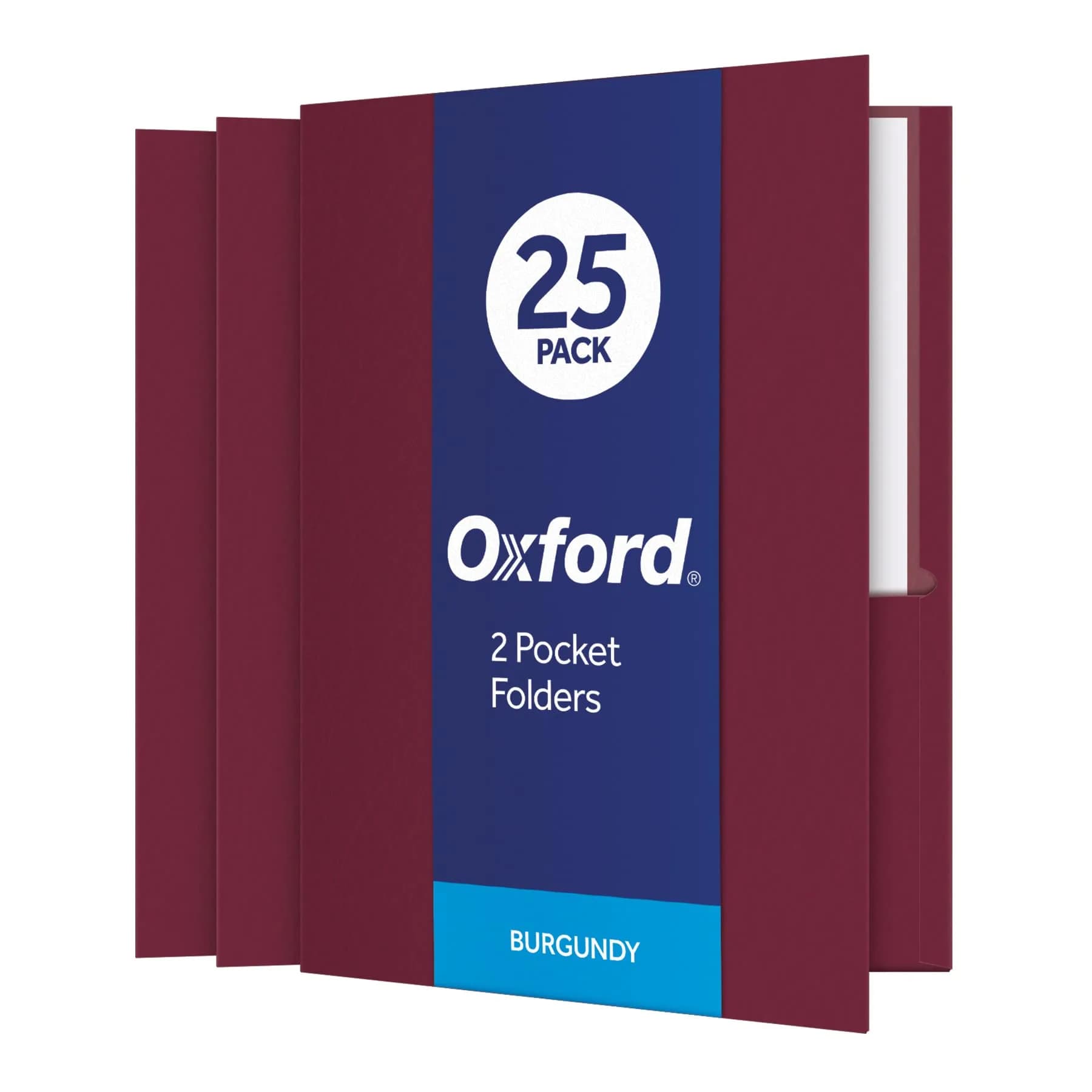 Oxford Two Pocket Folders, Textured Paper, Burgundy, Letter Size, 25 Pack | Durable School & Office Organizer