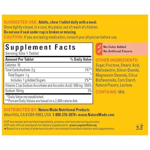 Nature Made Chewable Vitamin C 500 mg Tablets 60 Count | USP Verified Immune Support thumbnail 8