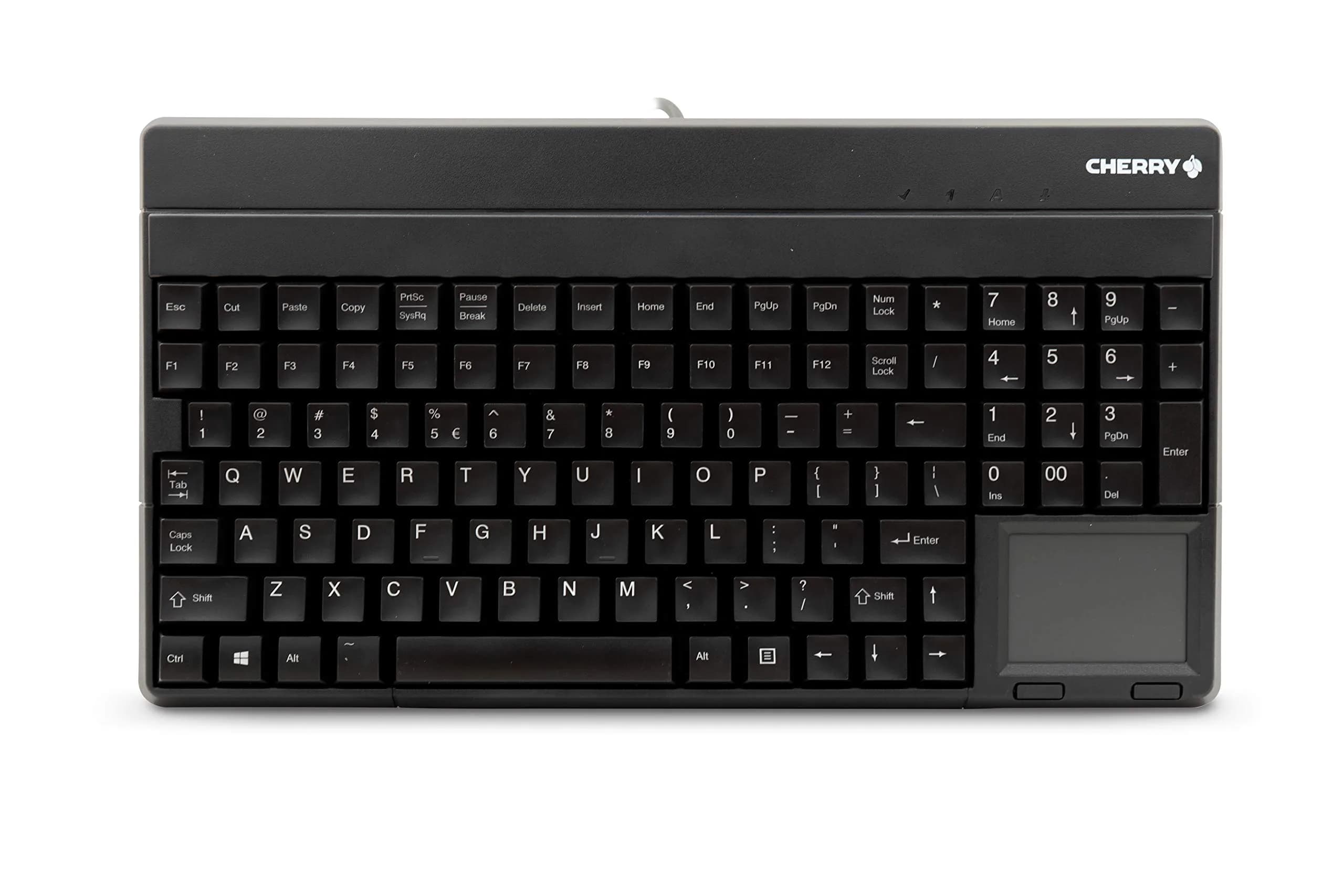 Cherry G86-62401 Compact Keyboard with Touchpad | Spill-Resistant USB Keyboard for Office & Home