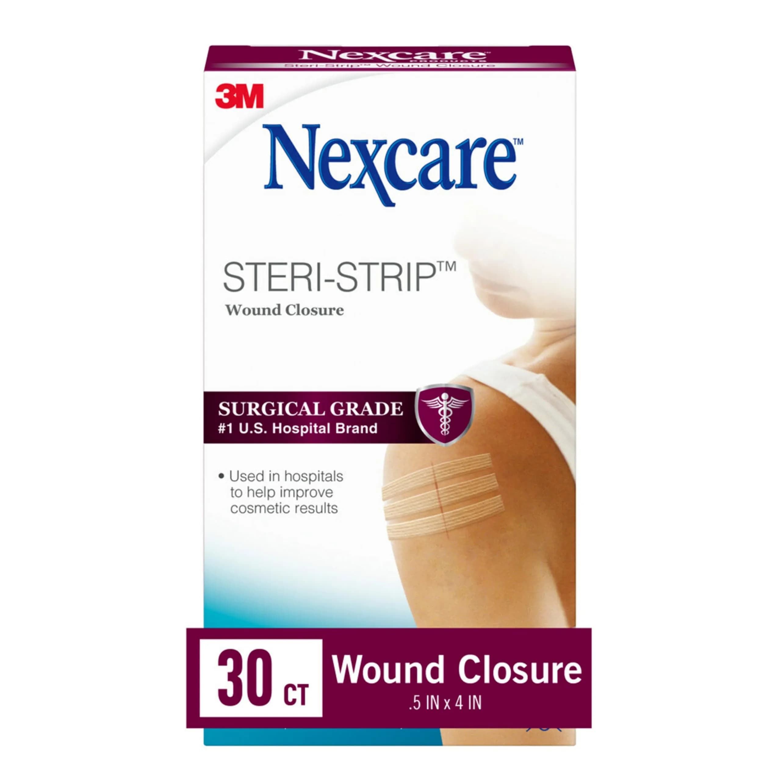 Nexcare Steri-Strip Wound Closure Strips 0.25-in x 4-in (30 Count) | Hypoallergenic Adhesive for Minor Wounds