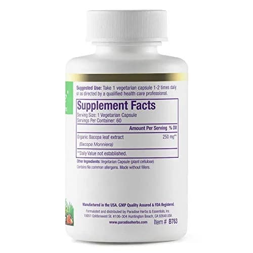 Paradise Herbs & Essentials Bacopa Extract Vegan 60 Capsules | Full Spectrum, Organic, Vegan thumbnail 2