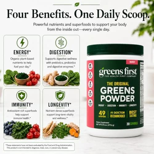 Greens First Original Greens Powder, Berry, 8.96 Ounce (Pack of 1) | 49 Superfoods & Gut Support thumbnail 5