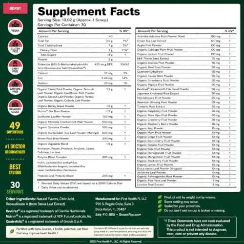Greens First Original Greens Powder, Berry, 8.96 Ounce (Pack of 1) | 49 Superfoods & Gut Support thumbnail 2